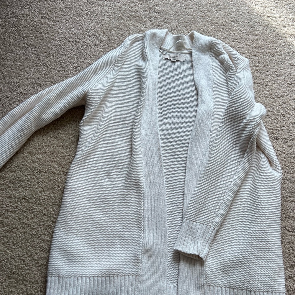 LOFT Cream Open-Front Cardigan